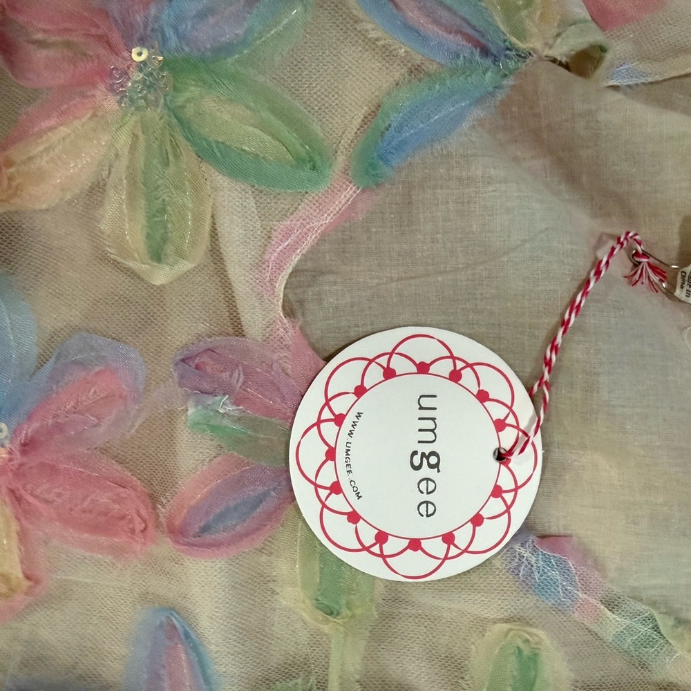 Umgee Pastel Sheer Floral Appliqué Scarf Blouse size Large